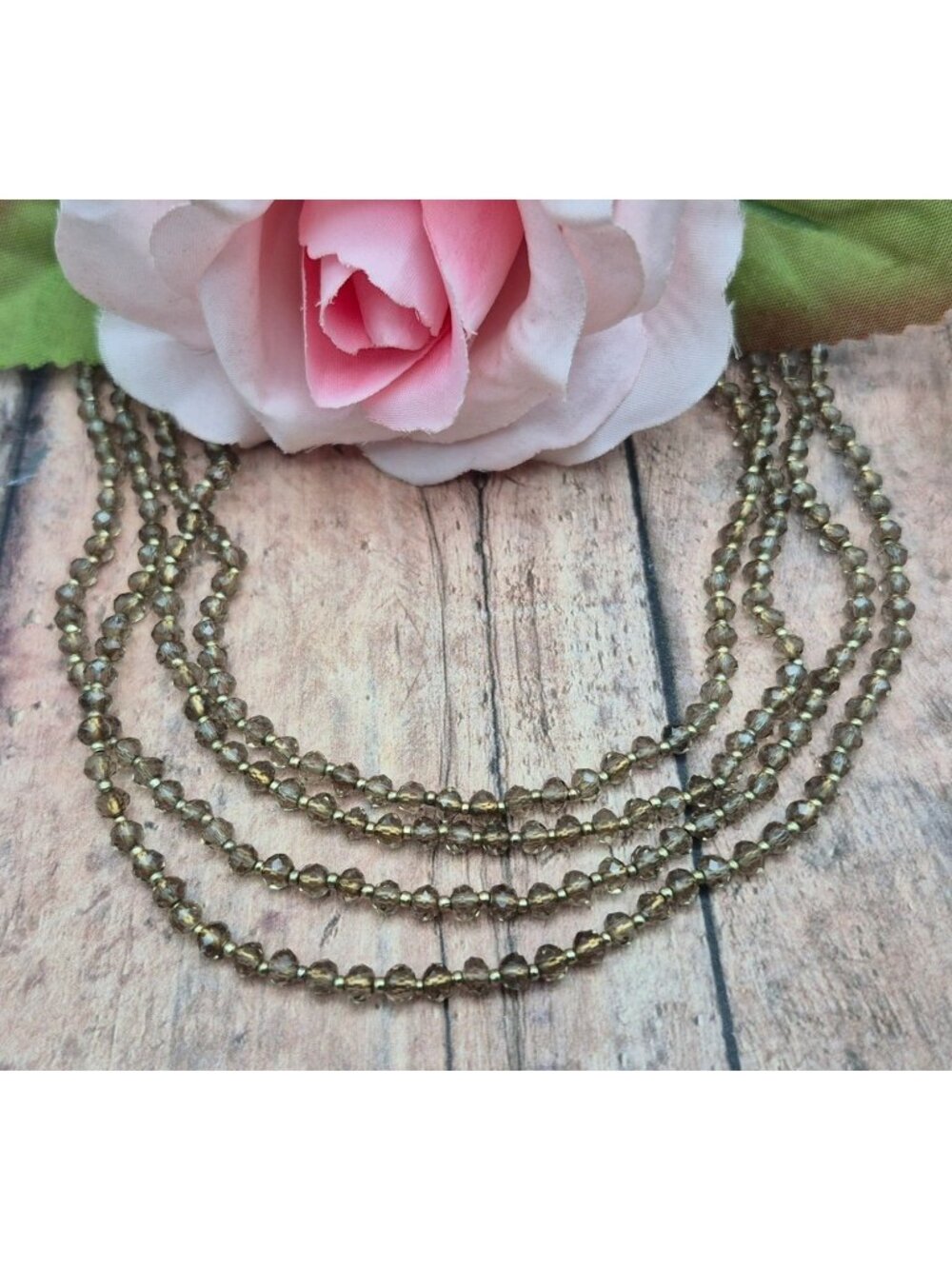 Loft Light Brown Faceted Crystal Beaded Long Statement Necklace 56" Layer Double